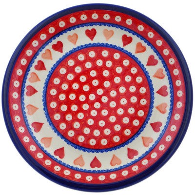 Polish Pottery Plate 10&quot; Red Eyes With Hearts UNIKAT