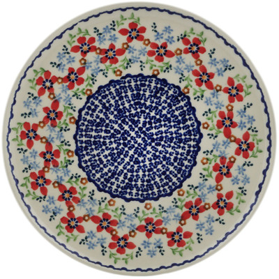 Polish Pottery Plate 10&quot; Red Flower Meadow