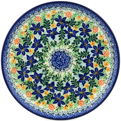 Polish Pottery Plate 10&quot; Sapphire Lilies UNIKAT
