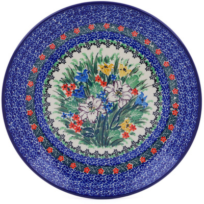 Polish Pottery Plate 10&quot; White Lily Meadow UNIKAT