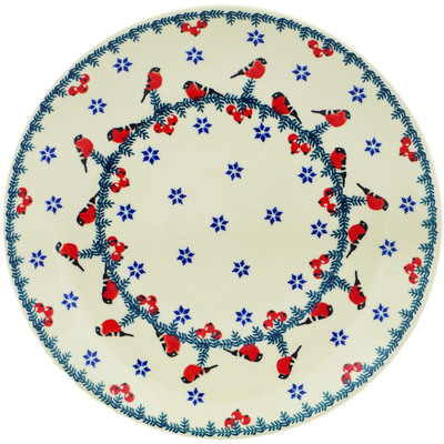 Polish Pottery Plate 10&quot; Winter Bullfinch