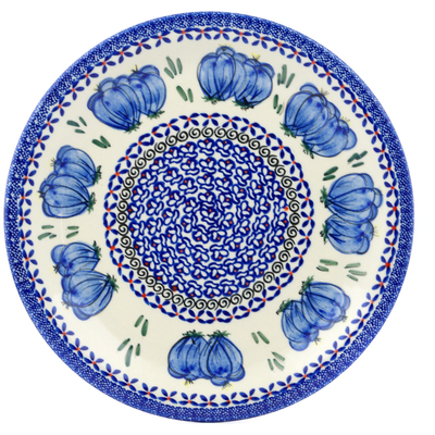 Polish Pottery Plate 11&quot; Blue Bulbs