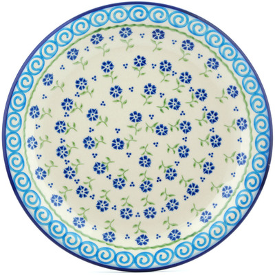 Polish Pottery Plate 11&quot; Blue Bursts
