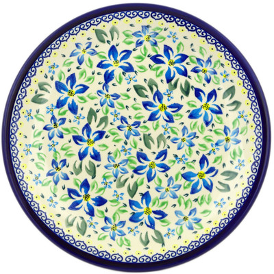 Polish Pottery Plate 11&quot; Blue Clematis