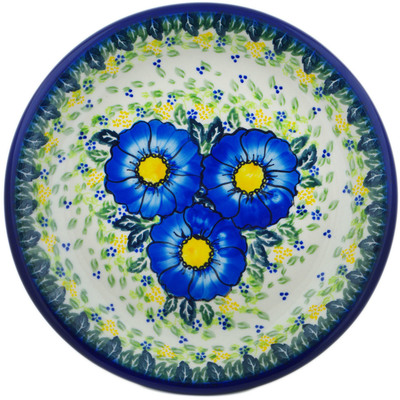 Polish Pottery Plate 11&quot; Blue Happy Fields UNIKAT