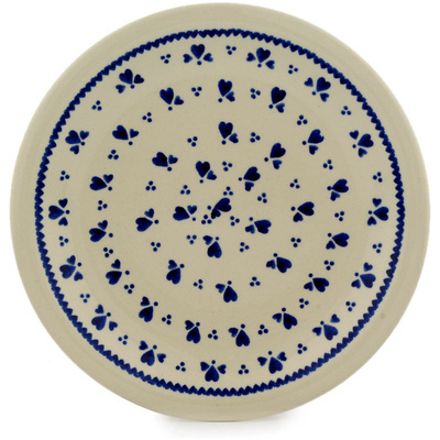 Polish Pottery Plate 11&quot; Blue Heart Trio