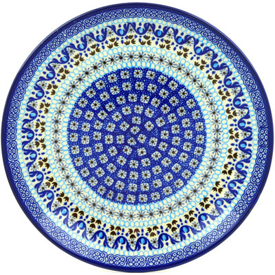 Polish Pottery Plate 11&quot; Blue Ice