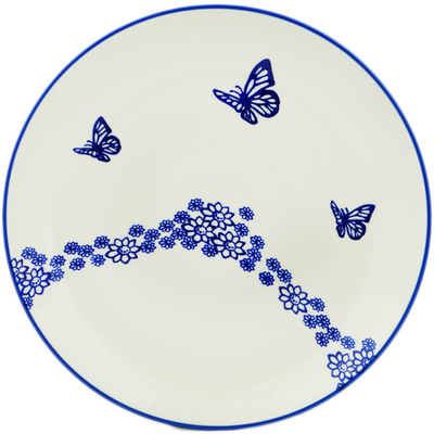 Polish Pottery Plate 11&quot; Cobalt Butterfly