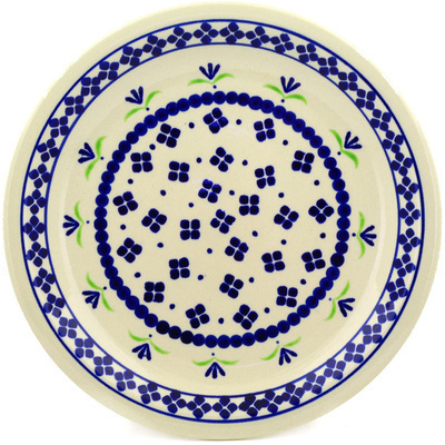 Polish Pottery Plate 11&quot; Four Dot Flowers