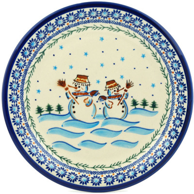 Polish Pottery Plate 11&quot; Friendly Snowmen