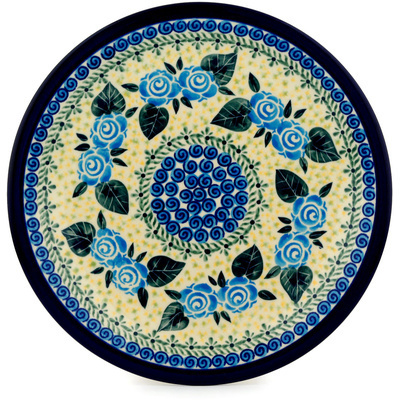 Polish Pottery Plate 11&quot; Lady Blue Roses UNIKAT