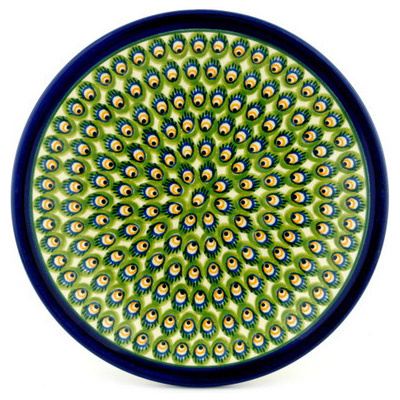 Polish Pottery Plate 11&quot; Peacock Feathers