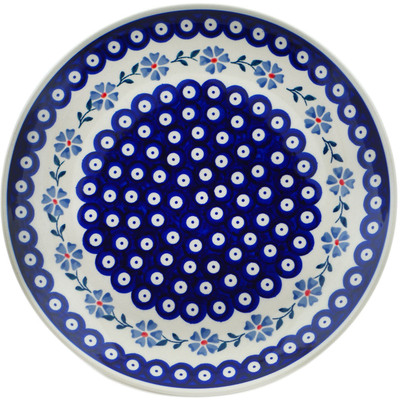 Polish Pottery Plate 11&quot; Peacock Forget-me-not