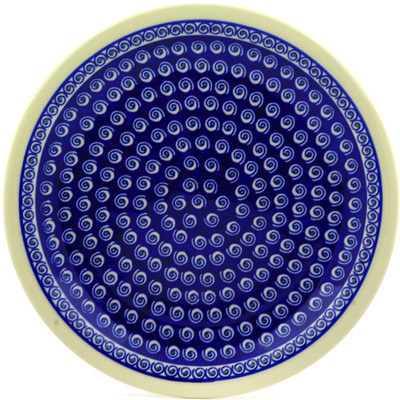 Polish Pottery Plate 11&quot; Peacock Swirls
