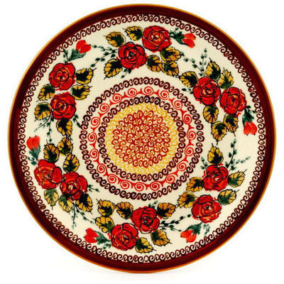 Polish Pottery Plate 11&quot; Polish Roses UNIKAT