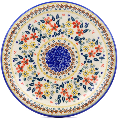 Polish Pottery Plate 11&quot; Red Anemone Meadow UNIKAT