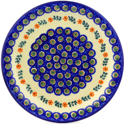 Polish Pottery Plate 11&quot; Sunflower Peacock