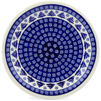 Polish Pottery Plate 11&quot; Winter Snowflake And Pine Tree