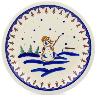 Polish Pottery Plate 11&quot; Winter Snowman
