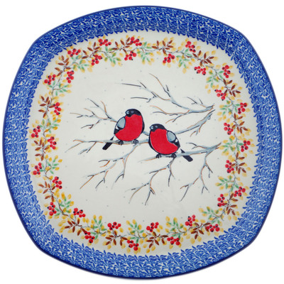 Polish Pottery Plate 12&quot; Bullfinch On Rowan UNIKAT
