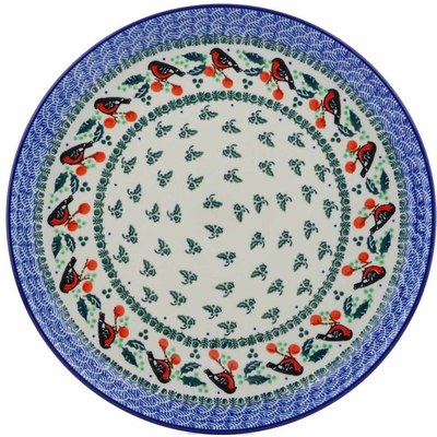 Polish Pottery Plate 12&quot; Holly Robin