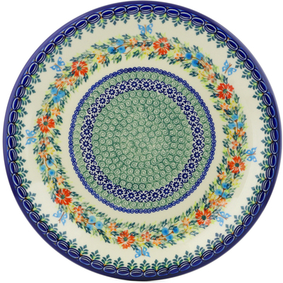 Polish Pottery Plate 14&quot; Ring Of Flowers UNIKAT