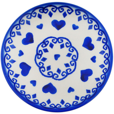 Polish Pottery Plate 4&quot; Blue Valentine Hearts