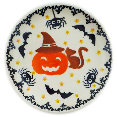 Polish Pottery Plate 4&quot; Halloween Spooky Pumpkin