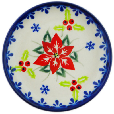 Polish Pottery Plate 4&quot; Poinsettia Charm