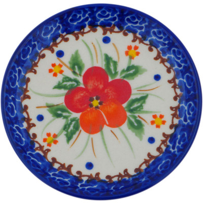 Polish Pottery Plate 4&quot; Vermilion Clusters