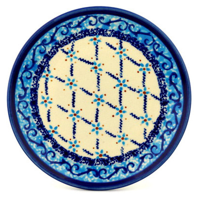 Polish Pottery Plate 6&quot; Blue Daisy Lattice