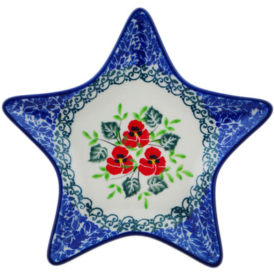 Polish Pottery Plate 6&quot; Delicate Red Flowers