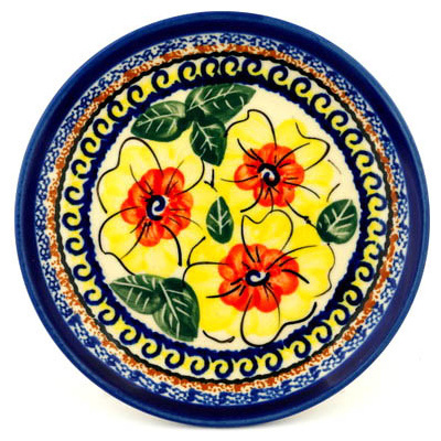 Polish Pottery Plate 6&quot; Lemon Poppies UNIKAT