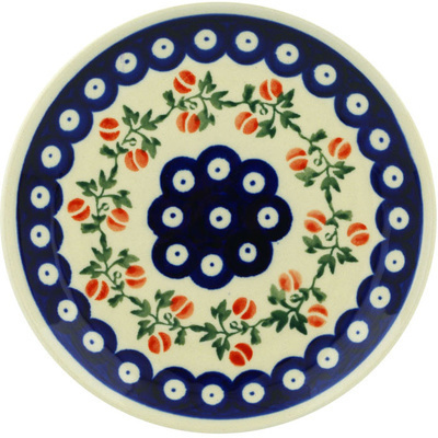 Polish Pottery Plate 6&quot; Peachy Peacock