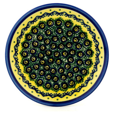 Polish Pottery Plate 6&quot; Peacock Bumble Bee