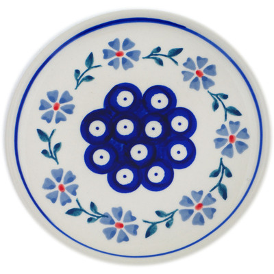 Polish Pottery Plate 6&quot; Peacock Forget-me-not