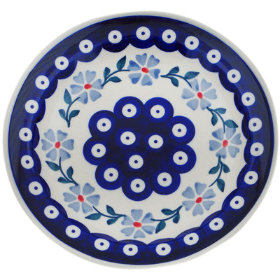 Polish Pottery Plate 6&quot; Peacock Forget-me-not