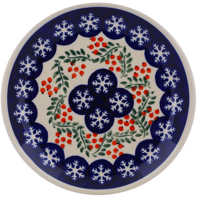 Polish Pottery Plate 6&quot; Snowflakes Tree