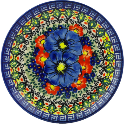 Polish Pottery Plate 7&quot; Aztec Flowers UNIKAT
