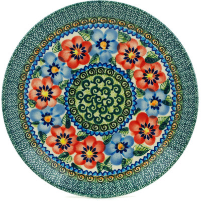 Polish Pottery Plate 7&quot; Blue And Red Poppies UNIKAT