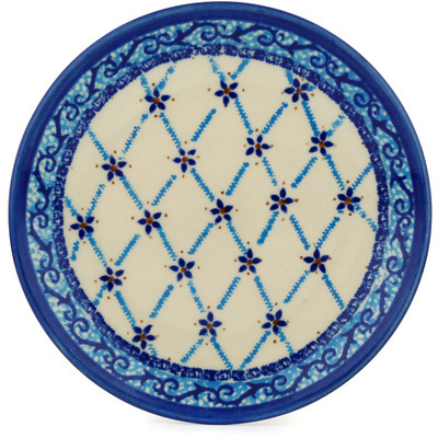 Polish Pottery Plate 7&quot; Blue Daisy Lattice