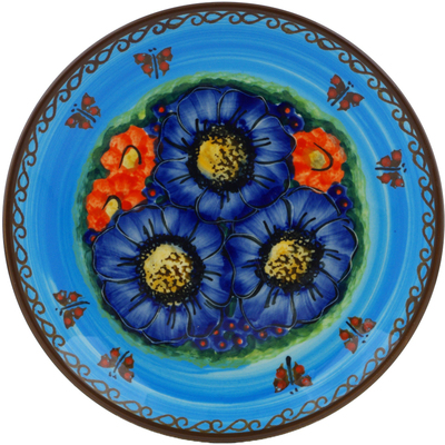 Polish Pottery Plate 7&quot; Blue Garden UNIKAT