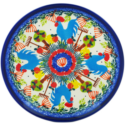 Polish Pottery Plate 7&quot; Blue Rooster Gardening UNIKAT