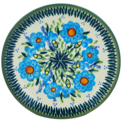 Polish Pottery Plate 7&quot; Bright Blue Happiness UNIKAT