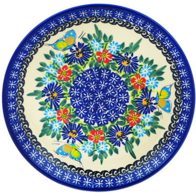 Polish Pottery Plate 7&quot; Butterfly Flower Bed UNIKAT