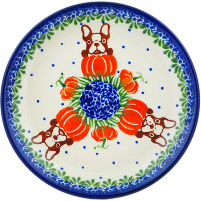 Polish Pottery Plate 7&quot; Frenchie In A Pumpkin