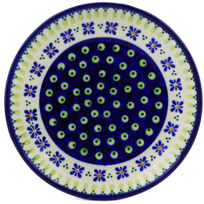 Polish Pottery Plate 7&quot; Green Gingham Peacock