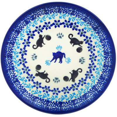 Polish Pottery Plate 7&quot; Kitty Paw Play Time