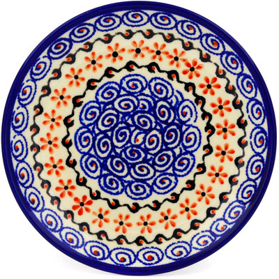 Polish Pottery Plate 7&quot; Orange Daisy Swirl