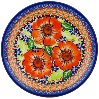 Polish Pottery Plate 7&quot; Orange Zinnia